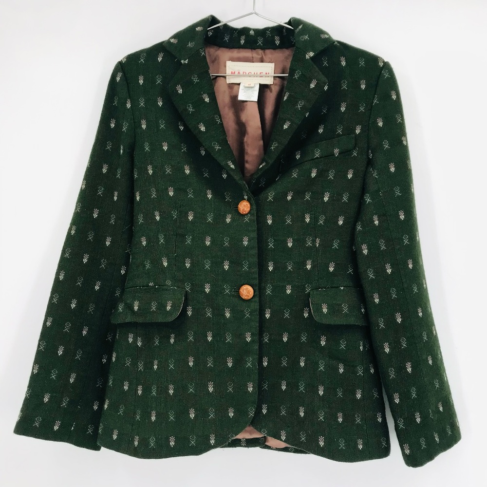 Madchen Wool Blend Printed Academia Blazer Forest Green Size Medium